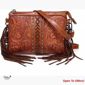 PU Leather Fringe Tassel Crossbody Handbag Adjustable Strap Wristlet